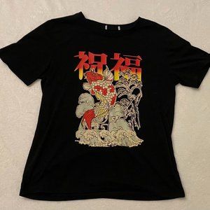 Women's Grey and Black T-shirt